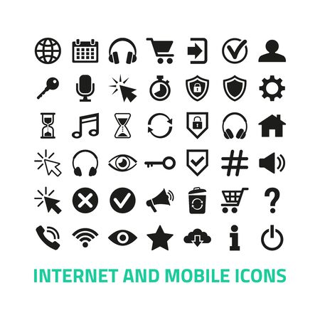 Internet and mobile icons set on white background. Vector illustrationのイラスト素材