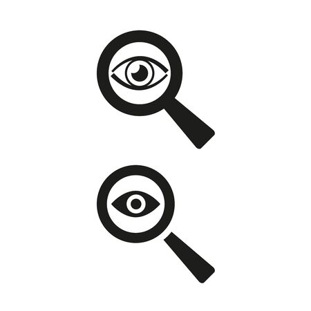 Eye icon with a magnifying glass on white background. Vector Illustrationのイラスト素材
