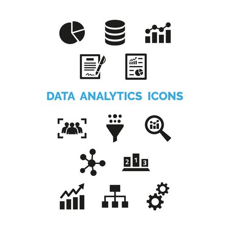 Data analytics icons set on white background. Vector Illustrationのイラスト素材