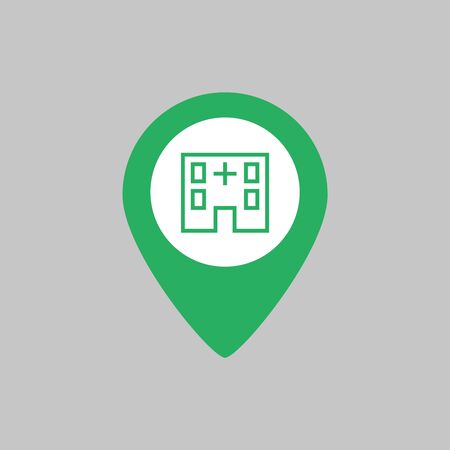 Map pointer with hospital icon on grey background. Vector illustrationのイラスト素材