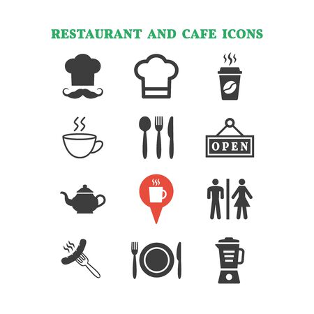 Restaurant and cafe icons set on white background. Vector illustrationのイラスト素材