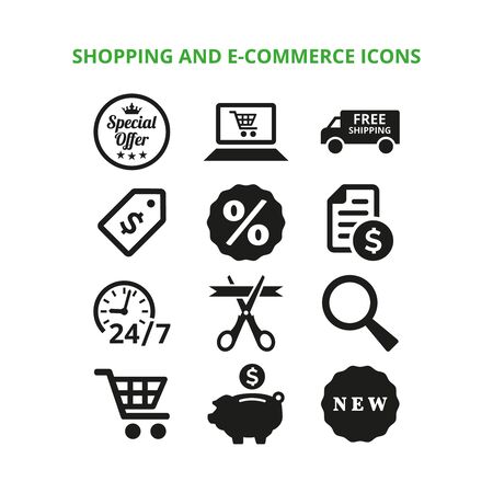 Shopping and e-commerce icons on white background. Vector Illustrationのイラスト素材