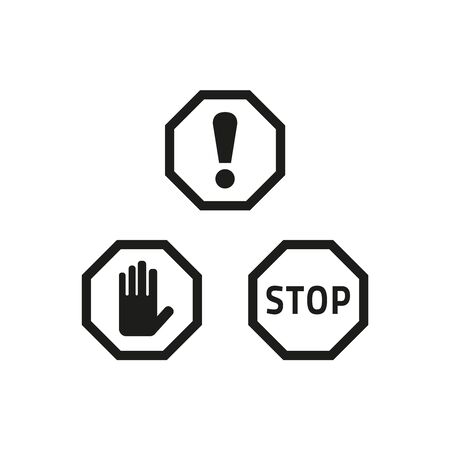 Stop and attention sign icons on white background. Vector Illustrationのイラスト素材