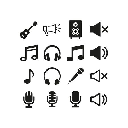 Music and audio icons set on white background. Vector Illustrationのイラスト素材