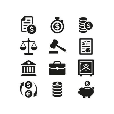 Business and finance icons set on white background. Vector illustrationのイラスト素材