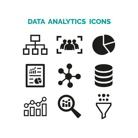 Data analytics icons set on white background. Vector Illustrationのイラスト素材