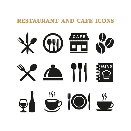 Restaurant and cafe icons set on white background. Vector illustrationのイラスト素材