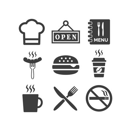 Restaurant and cafe icons set on white background. Vector illustrationのイラスト素材