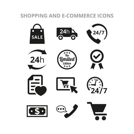 Shopping and e-commerce icons on white background. Vector Illustrationのイラスト素材