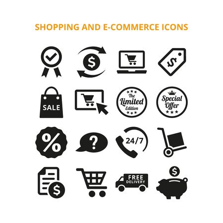 Shopping and e-commerce icons on white background. Vector Illustrationのイラスト素材