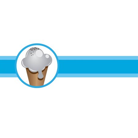 Vector illustration of straciatella ice cream cone with chocolate on top. Icon of ice cream with editable blue stripe and cold dessert. Generic ice cream company label design. Place for textのイラスト素材