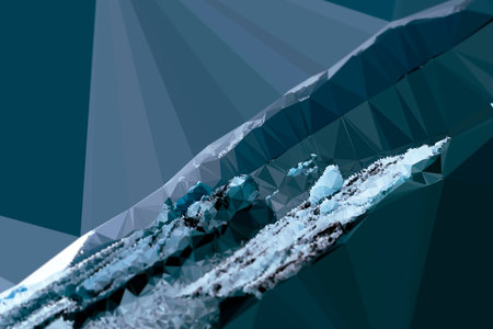 3d illustration of abstract geometric polygonal background with blue crystalの写真素材