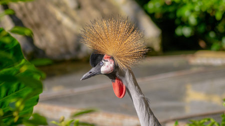 Grey crowned crane with beautiful Gold hair