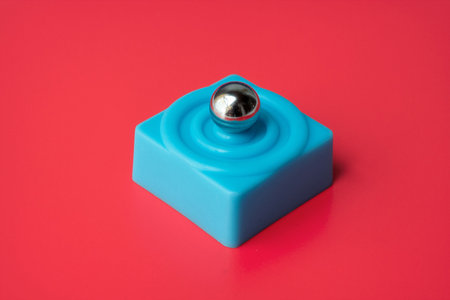 marble steel over blue platform on a red background