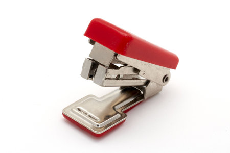 Red stapler macroの写真素材