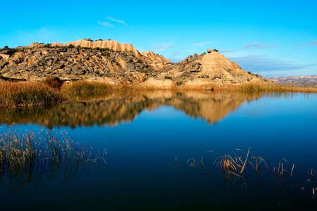 Reflection in the lake at winterの写真素材