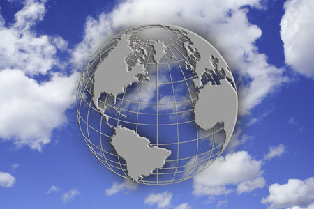 Earth globe over blue sky backgroundの写真素材