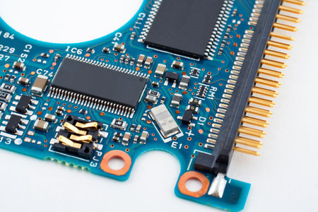 Electronic circuit board on white background