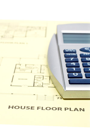 House floor plan and calculator detail on white background (small DOF)