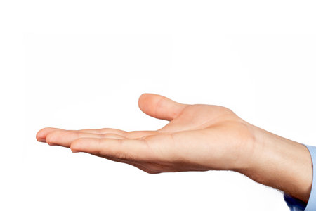 Hand of a man over a white backgroundの写真素材