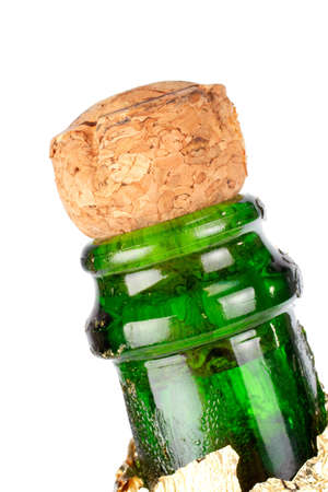 Detail of champagne cork over a white backgroundの写真素材
