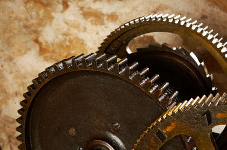 An old and dirty industrial gears background. Shallow DOFの写真素材