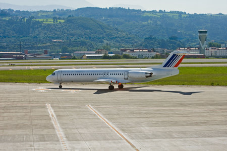 Aircraft in the track, waiting instructions and prepared to take offの写真素材