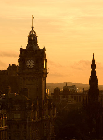 A view of Edinburgh at dusk from the Calton Hill, Edinburgh, Scotland