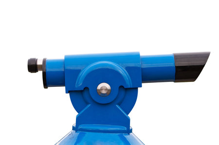 Modern coin telescope in a viewpoint on white backgroundの写真素材