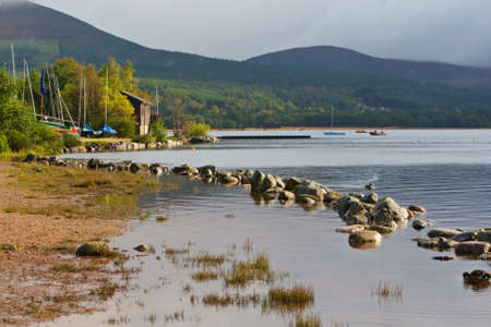 A pier in Loch Morlich, Glenmore Forest Park, Scotlandの写真素材