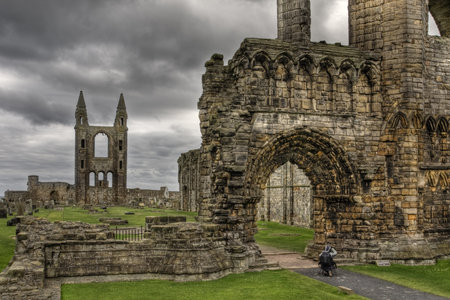 A view of the St Andrews cathedral ruins, Scotlandの写真素材