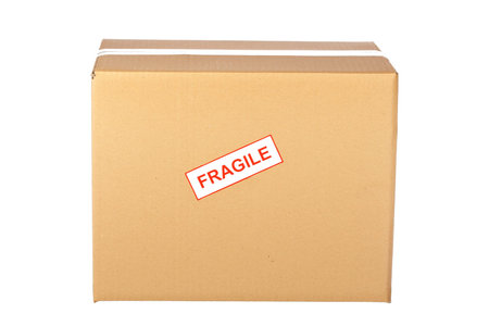 Fragile on cardboard box,  isolated on white background