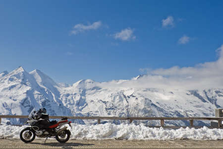 Motorbike in Grossglockner high alpine road, National Park Hohe Tauern, Austriaの写真素材