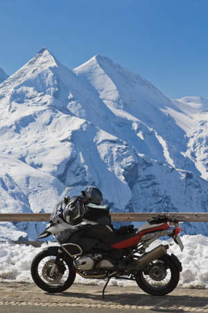 Motorbike in Grossglockner high alpine road, National Park Hohe Tauern, Austriaの写真素材