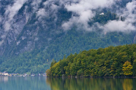Hallstattersee under the clouds, Salzkammergut, Austriaの写真素材