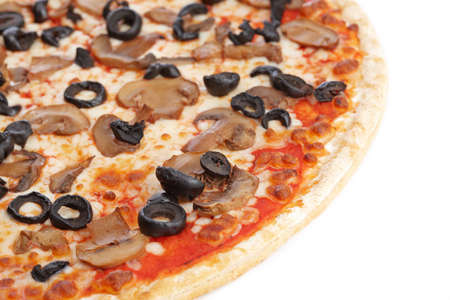 Tasty Italian pizza on a white background. Shallow depth of fieldの写真素材