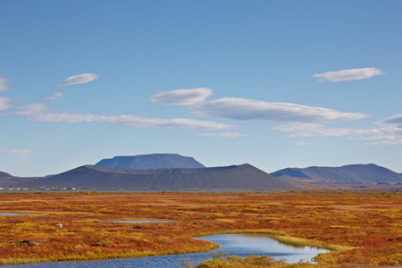 Pseudocraters in Skutustadir near Lake Myvatn, Icelandの写真素材