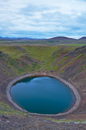 Kerid, volcanic crater lake in the Grimsnes area, south Icelandの写真素材