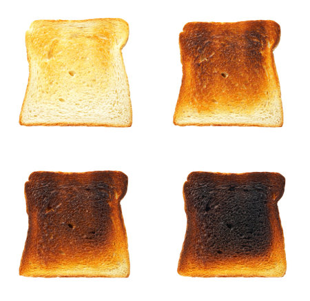 Slices of toast bread before and after, isolated on white backgroundの写真素材
