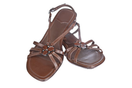 A pair of lady shoes isolated on white background. Shallow depth of fieldの写真素材