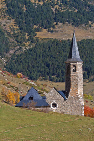 Autumn colors at Sanctuary of Montgarri, Valle de Aran, Spainの写真素材