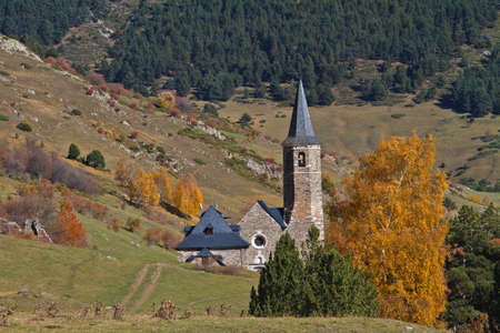 Autumn colors at Sanctuary of Montgarri, Valle de Aran, Spainの写真素材