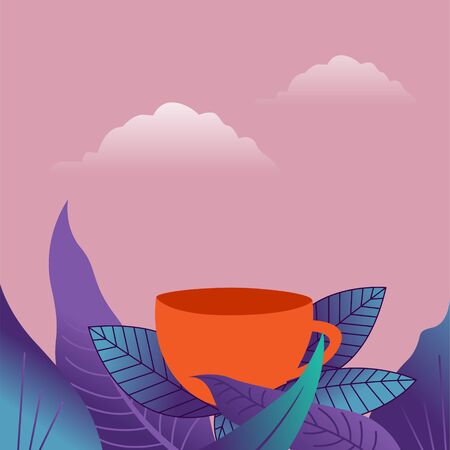 flat illustration leaf and cupのイラスト素材