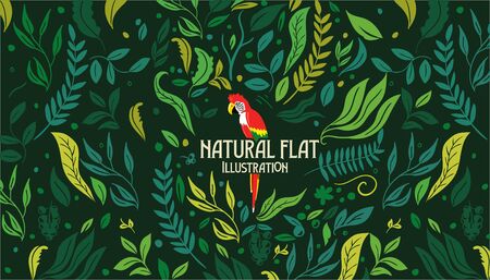 natural flat illustration leaf and parrot ornamental illustrationのイラスト素材