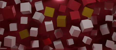 3d render realistic multipple color cube primitives composition. Flying shapes in motion isolated on...