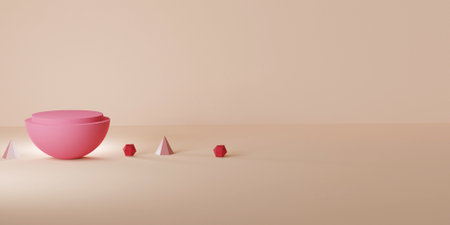 3d rendering of minimal product display podium with cream color background.の写真素材