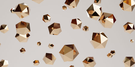 3d render, abstract geometric background, golden polygonal shapes, low poly design
