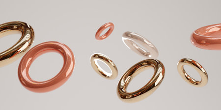 3d render of gold rings on white background. 3d illustrationの写真素材