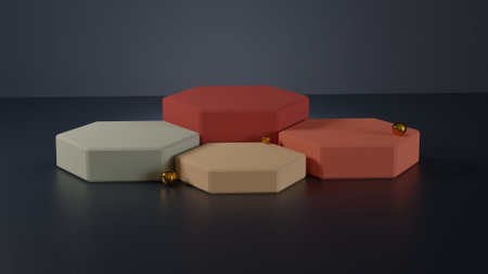 3d render of abstract geometric shape podium for product presentation. Minimal scene with geometrical forms.の写真素材
