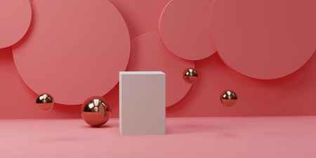 3d render of abstract minimal geometric shapes composition with podium display.